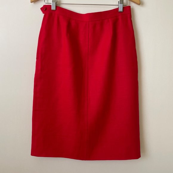 Vintage Yves Saint Laurent Skirt Suit 10 Red Double Breasted Blazer Gold Buttons - Picture 9 of 14